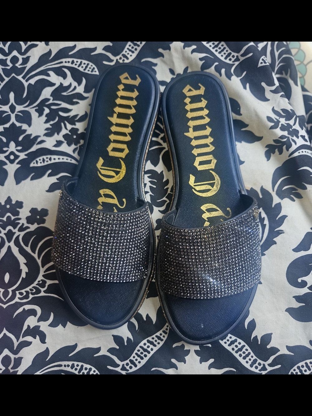 Juicy Couture Black/gold Yippy Slide Sandals